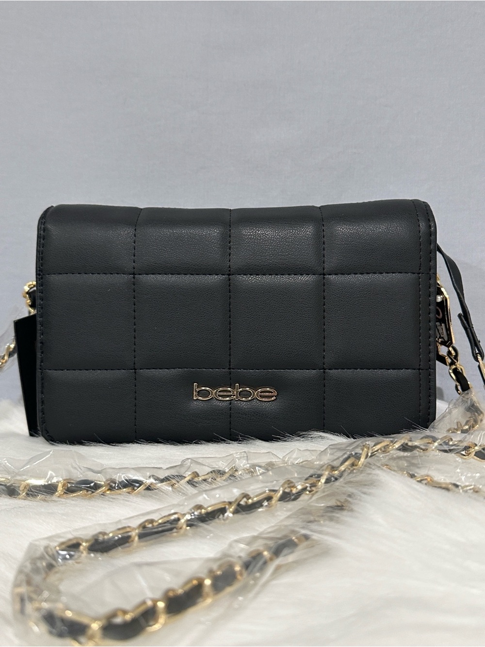 Bebe CHICA Flap Quilted Crossbody Bag in Black w Removable Charm NWT’S